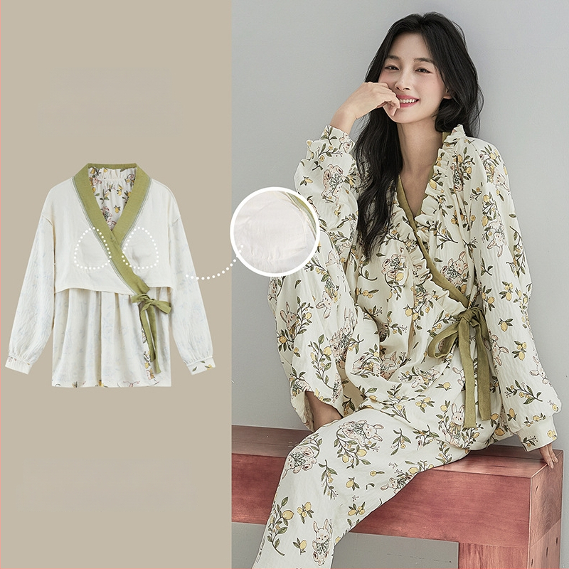 Set de pijamale postpartum cu tampoane pentru sân, cardigan și stil kimono, Cloud Cotton, 95% poliester