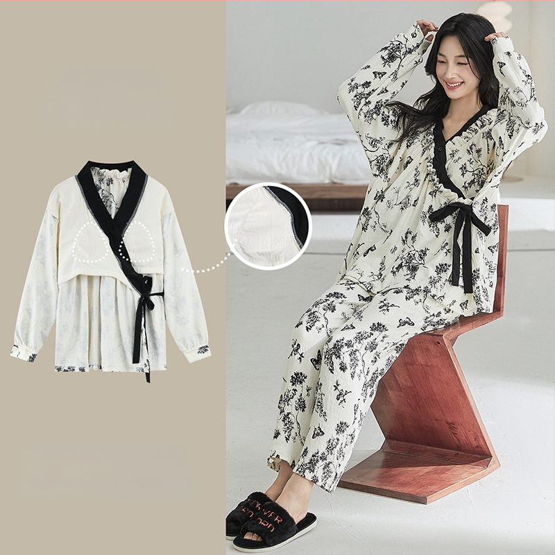 Set de pijamale postpartum cu tampoane pentru sân, cardigan și stil kimono, Cloud Cotton, 95% poliester