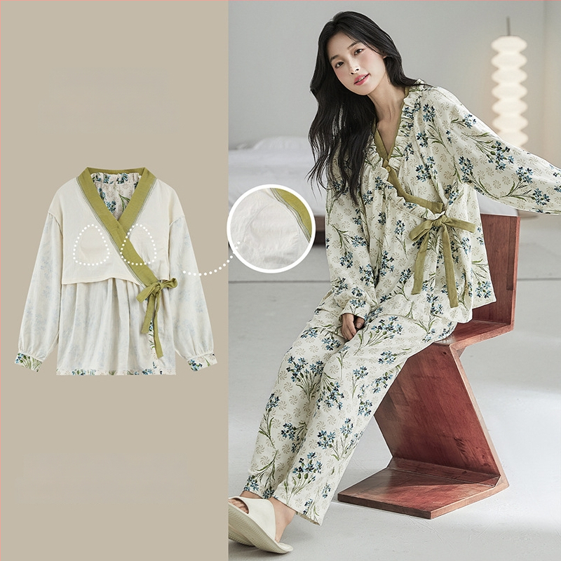 Set de pijamale postpartum cu tampoane pentru sân, cardigan și stil kimono, Cloud Cotton, 95% poliester