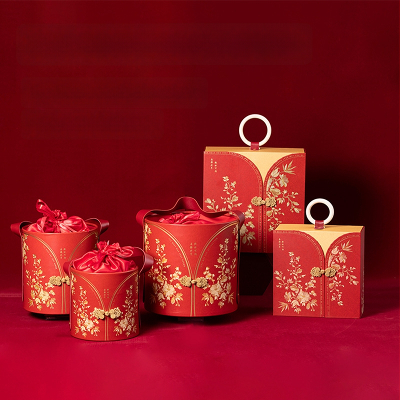 Youth serija kineskog stila kutija za poklone s zlatnim folijom na posebnom papiru — za družice i svadbene darove; opcije s bočnim otvaranjem i cilindričnim kutijama.