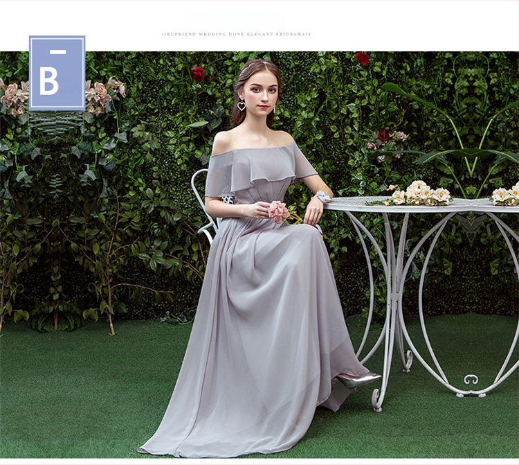 Garā līgavas māsu kleita ar vienu plecu, augsta vidukļa līnija, 3/4 piedurknēm, poliesteris