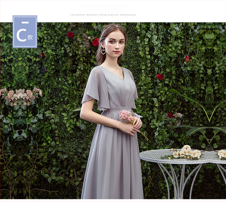 Garā līgavas māsu kleita ar vienu plecu, augsta vidukļa līnija, 3/4 piedurknēm, poliesteris