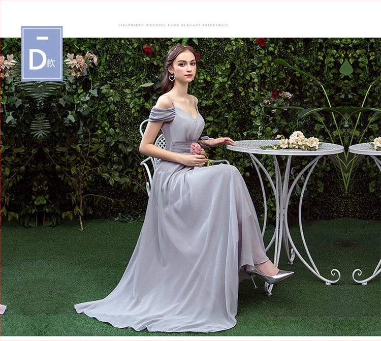 Garā līgavas māsu kleita ar vienu plecu, augsta vidukļa līnija, 3/4 piedurknēm, poliesteris