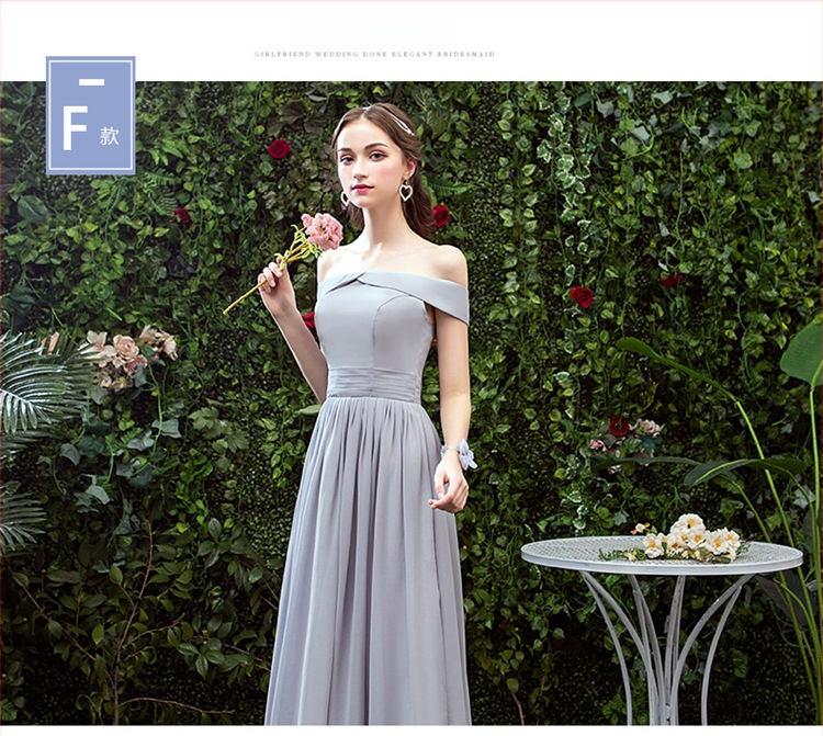 Garā līgavas māsu kleita ar vienu plecu, augsta vidukļa līnija, 3/4 piedurknēm, poliesteris