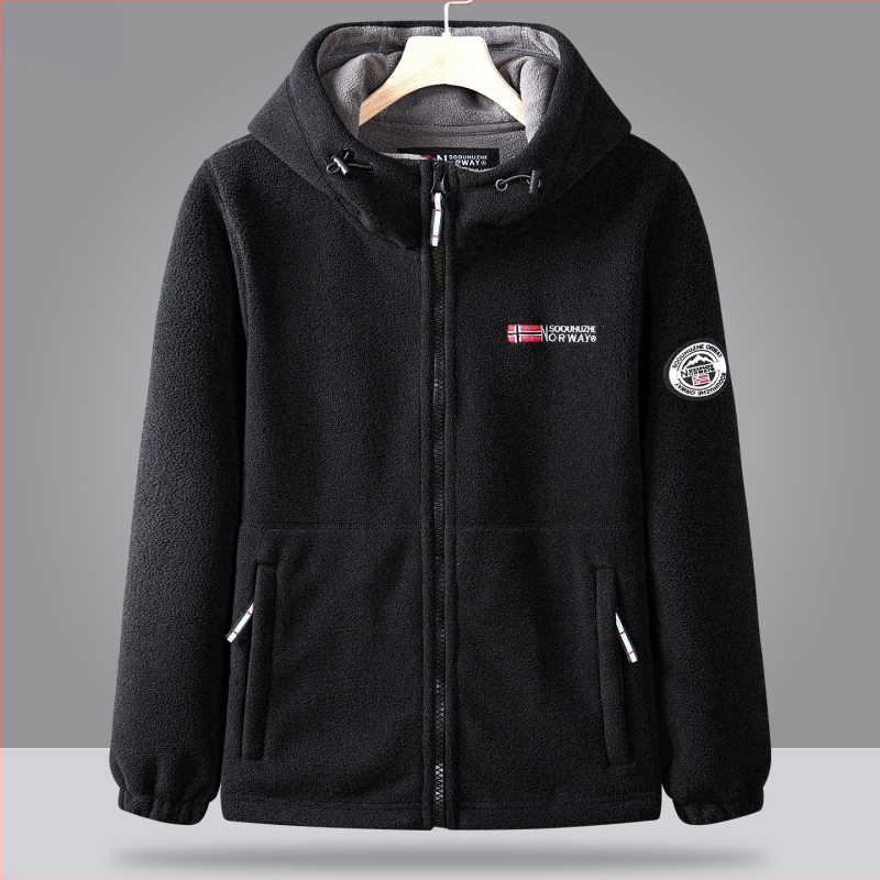 Unisex fleece striukė su gobtuvu, žieminė šilta, pamušalas fleece, kardigano stilius