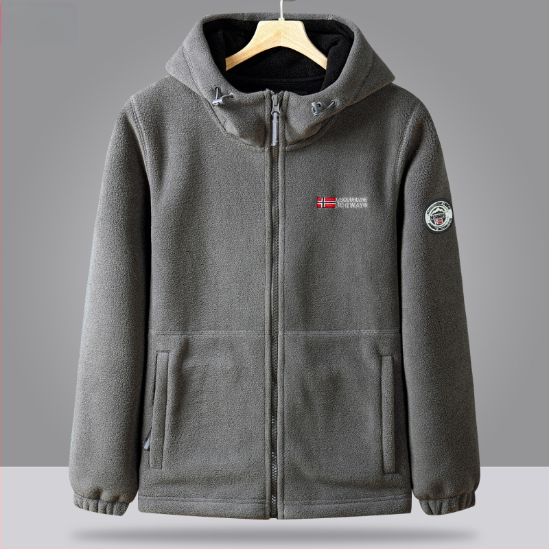 Unisex fleece striukė su gobtuvu, žieminė šilta, pamušalas fleece, kardigano stilius