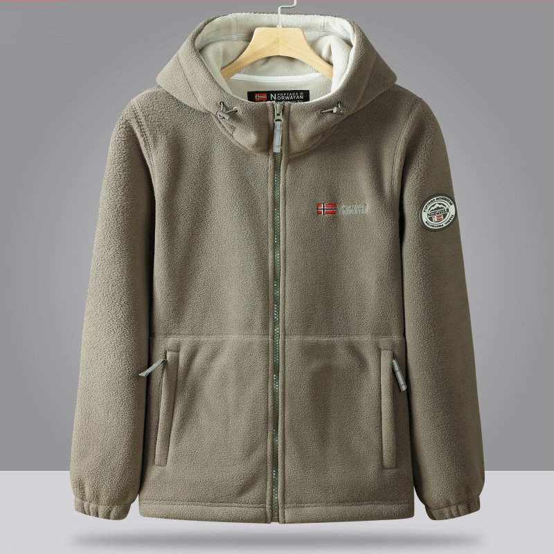 Unisex fleece striukė su gobtuvu, žieminė šilta, pamušalas fleece, kardigano stilius