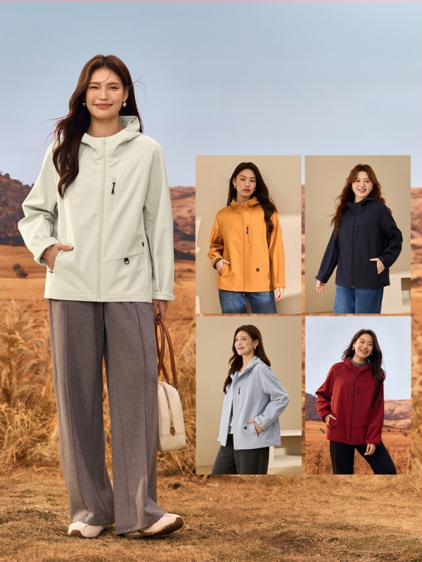 Γυναικείο μπουφάν από πολυεστέρα με κουκούλα και φερμουάρ, στενή γραμμή, κεντημένες λεπτομέρειες, κομψό αστικό στυλ