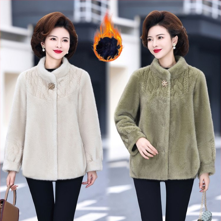 Moterų Mink Velvet paltas su kailine apykakle, Chenille audinys su elastanu, trumpas ilgis, ragų rankovės