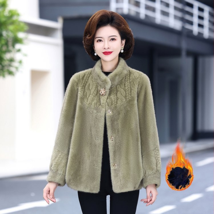 Moterų Mink Velvet paltas su kailine apykakle, Chenille audinys su elastanu, trumpas ilgis, ragų rankovės