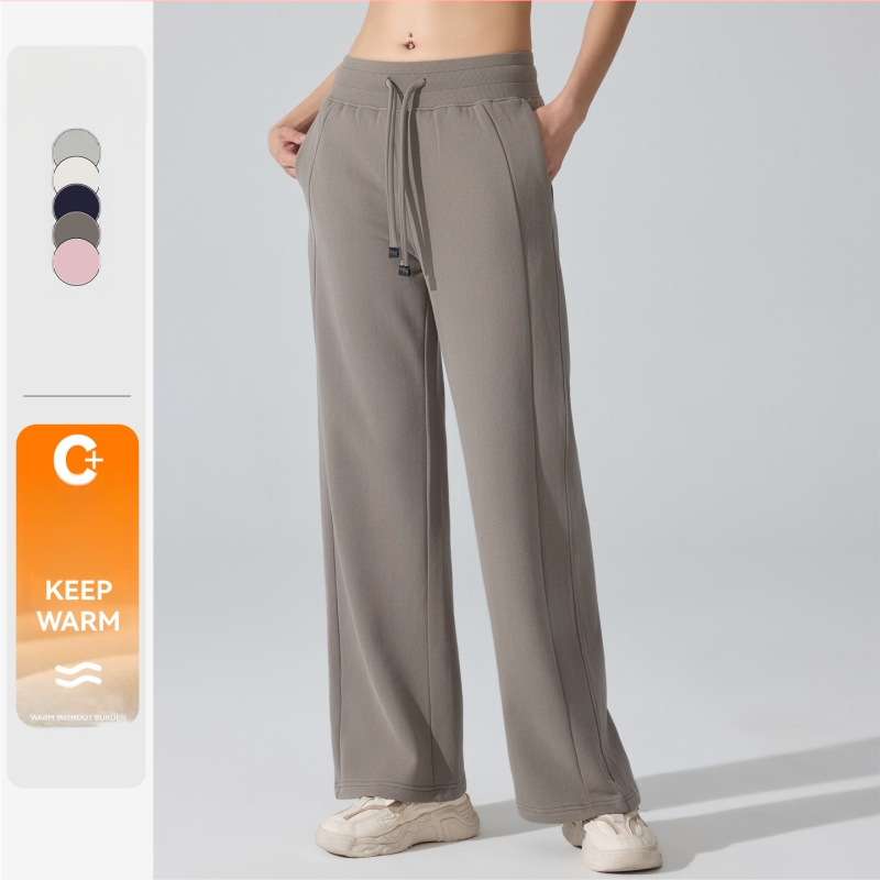 Sieviešu siltas sporta bikses ar jostu – brīvs piegriezums, garas bikses ar taisu piegriezumu, piemērotas skrējienam un fitnesam (ziema, pavasaris, rudens)