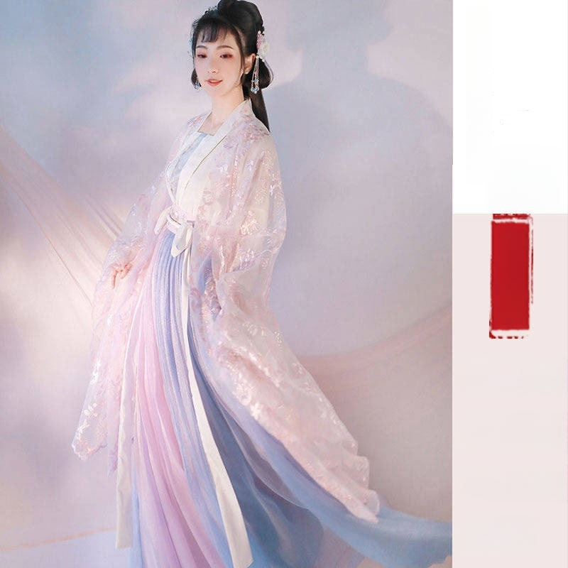 Hanfu ženski kostim kineskog stila — ruqun set, top do prsa i suknja u struku, studentski stil