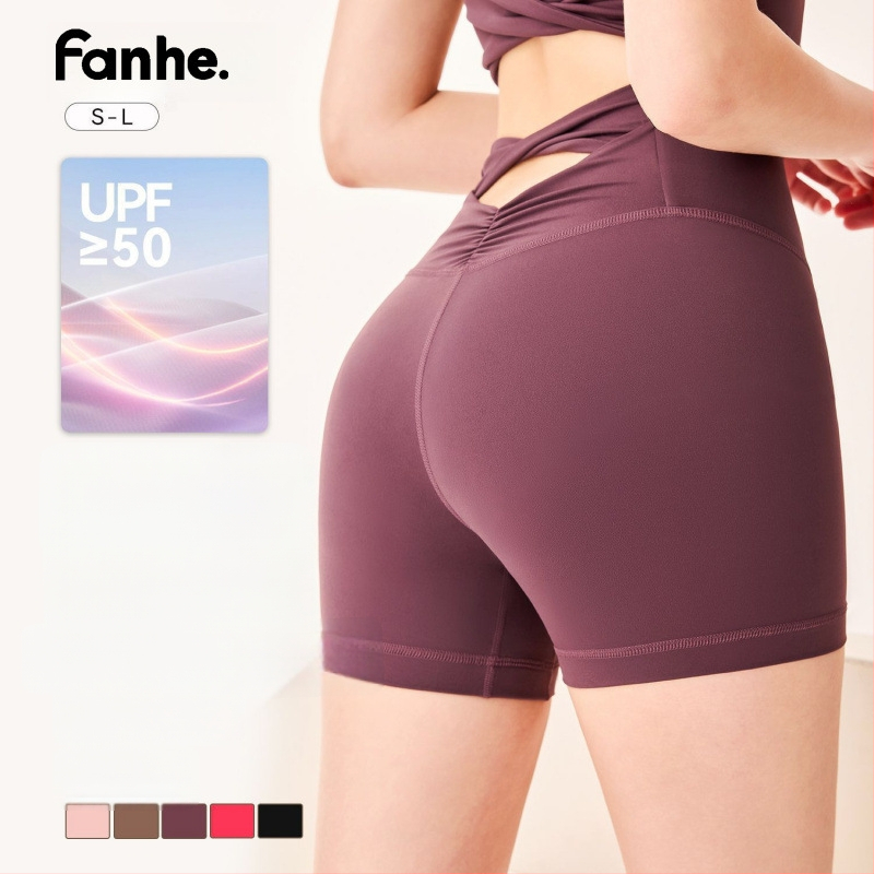 Moterų aukštos juosmens pakeliamų sėdmenų dviračių šortai, 3/4 ilgio, tinkami treniruotėms, jogai ir pilatesui; nailonas 79% + elastanas 20%