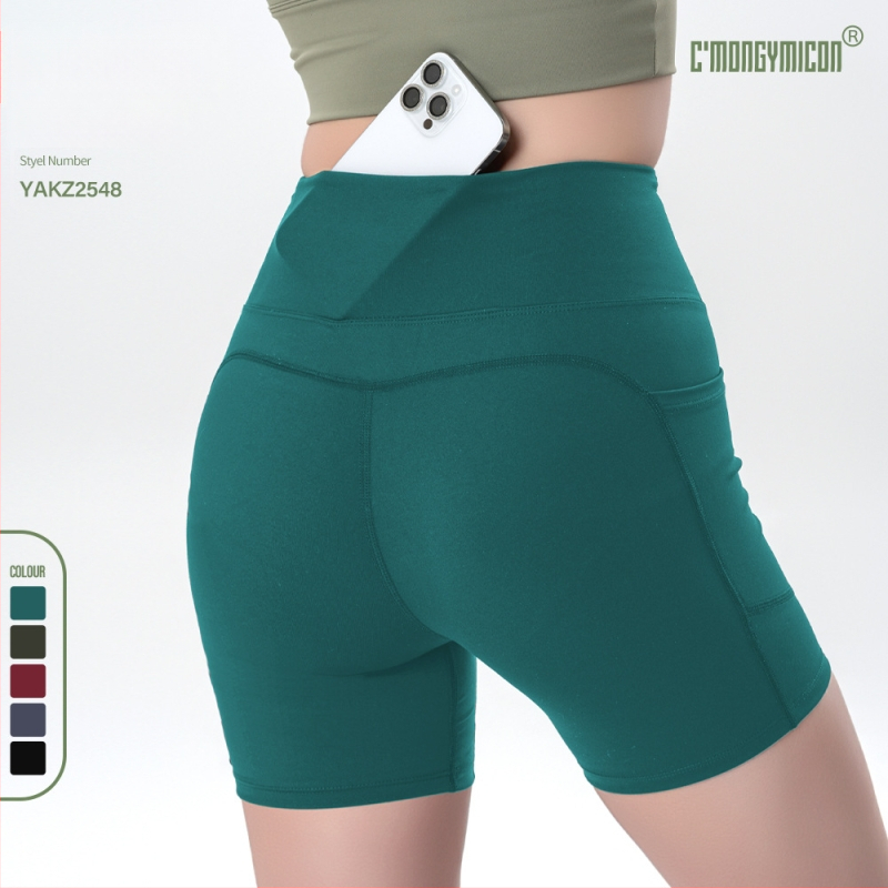 Moterų Lulu stiliaus jogos šortai, aukštas juosmuo, klubų pakėlimas, tamprus kirpimas, greitai džiūstantis audinys, kišenė, 75% nailonas / 25% spandeks