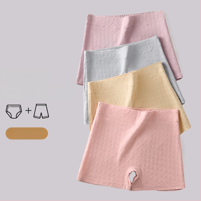 Sieviešu drošības apakšveļa ar vidējo jostu no kokvilnas, reljefveidīgs raksts, anti-slip funkcija, galvenais materiāls 90–95% kokvilna, starpkājuma oderējums 100% kokvilna