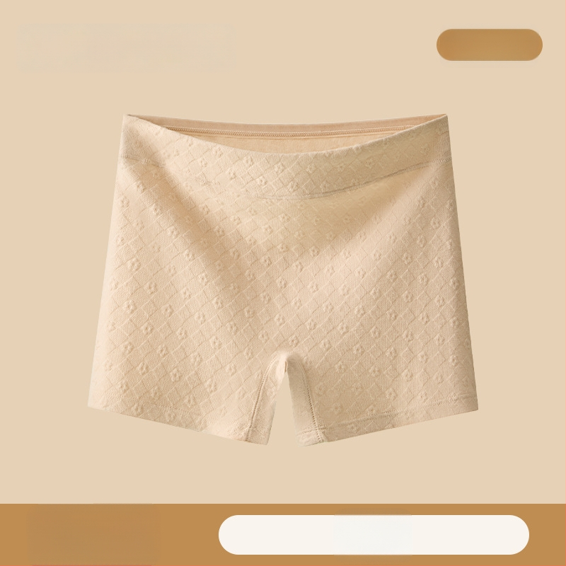 Sieviešu drošības apakšveļa ar vidējo jostu no kokvilnas, reljefveidīgs raksts, anti-slip funkcija, galvenais materiāls 90–95% kokvilna, starpkājuma oderējums 100% kokvilna