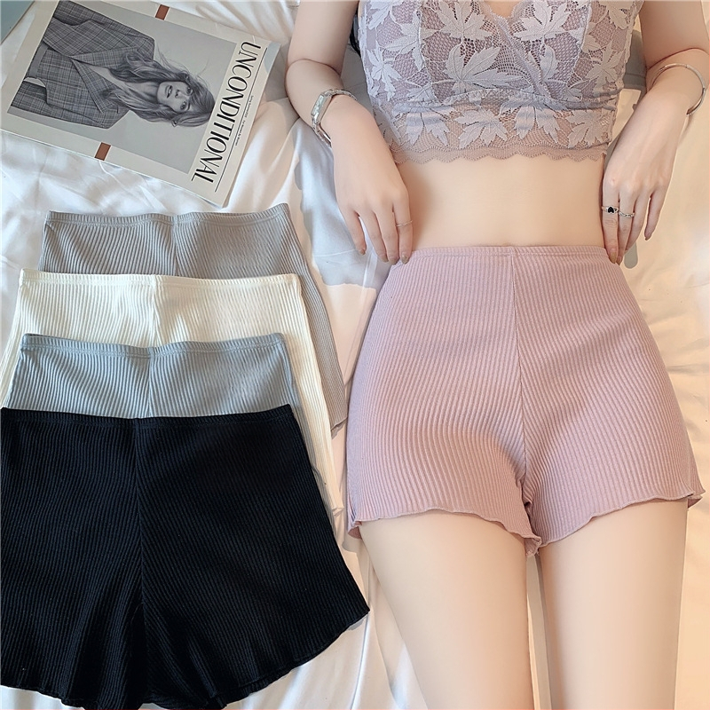Sieviešu drošības šorti no kokvilnas ribas adījuma, augsts viduklis, 3/4 garums, vienkrāsains, aizsardzība pret ekspozīciju
