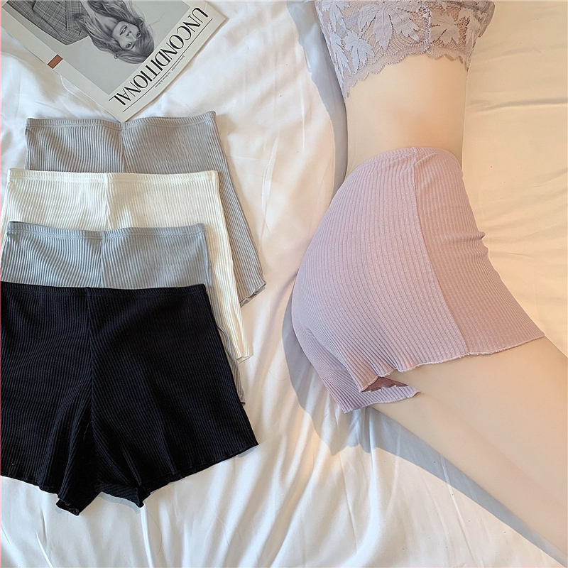 Sieviešu drošības šorti no kokvilnas ribas adījuma, augsts viduklis, 3/4 garums, vienkrāsains, aizsardzība pret ekspozīciju