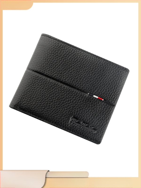 Portofel scurt pentru bărbați, din piele de vițel de primă calitate, cu buzunar cu fermoar, stil urban minimalist, model monocrom, căptușeală Guangzhou