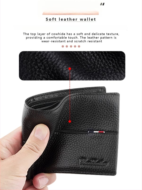 Portofel scurt pentru bărbați, din piele de vițel de primă calitate, cu buzunar cu fermoar, stil urban minimalist, model monocrom, căptușeală Guangzhou