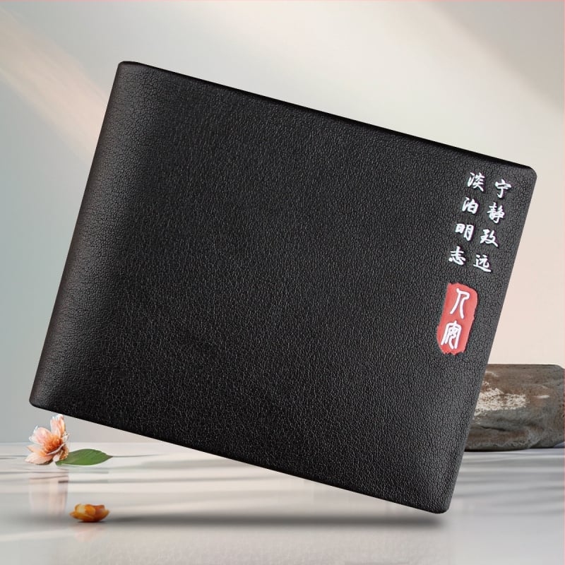 Portofel scurt pentru bărbați, din piele de vițel de primă calitate, cu buzunar cu fermoar, stil urban minimalist, model monocrom, căptușeală Guangzhou