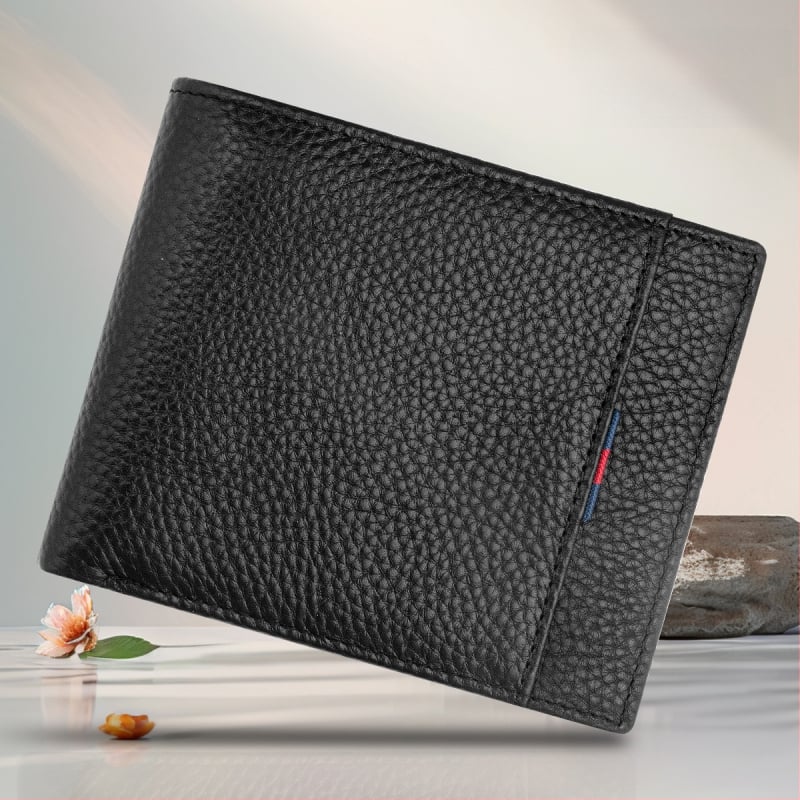 Portofel scurt pentru bărbați, din piele de vițel de primă calitate, cu buzunar cu fermoar, stil urban minimalist, model monocrom, căptușeală Guangzhou