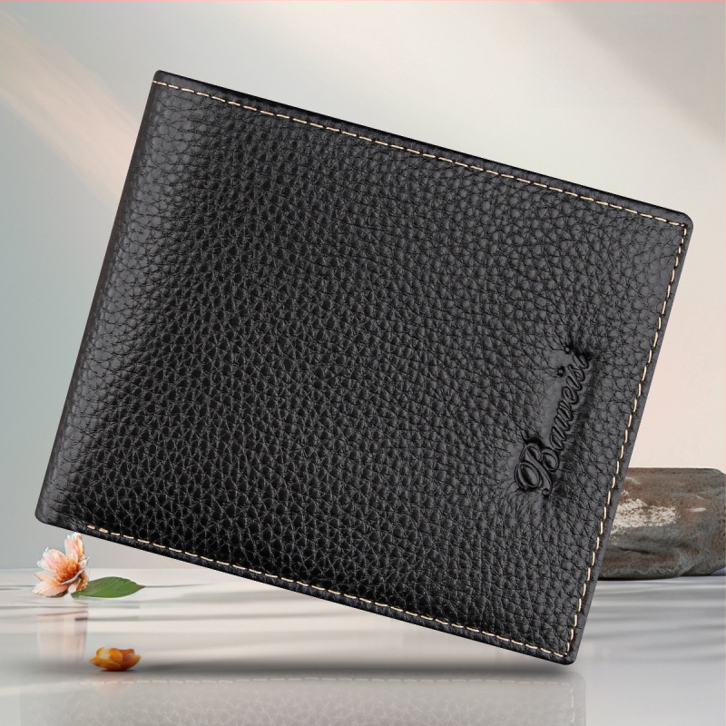 Portofel scurt pentru bărbați, din piele de vițel de primă calitate, cu buzunar cu fermoar, stil urban minimalist, model monocrom, căptușeală Guangzhou