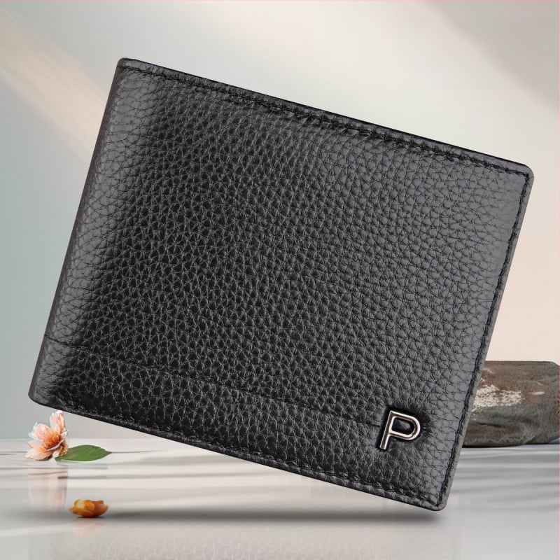 Portofel scurt pentru bărbați, din piele de vițel de primă calitate, cu buzunar cu fermoar, stil urban minimalist, model monocrom, căptușeală Guangzhou