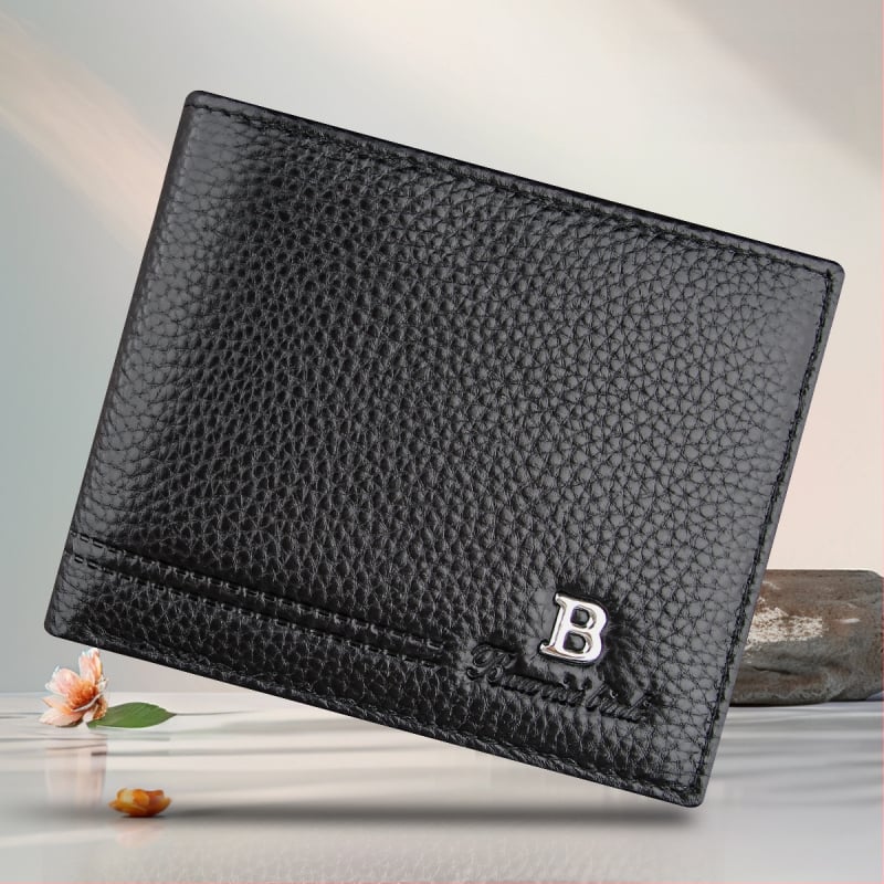 Portofel scurt pentru bărbați, din piele de vițel de primă calitate, cu buzunar cu fermoar, stil urban minimalist, model monocrom, căptușeală Guangzhou