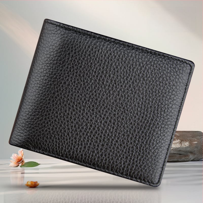 Portofel scurt pentru bărbați, din piele de vițel de primă calitate, cu buzunar cu fermoar, stil urban minimalist, model monocrom, căptușeală Guangzhou