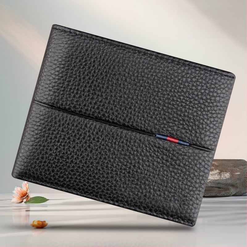 Portofel scurt pentru bărbați, din piele de vițel de primă calitate, cu buzunar cu fermoar, stil urban minimalist, model monocrom, căptușeală Guangzhou