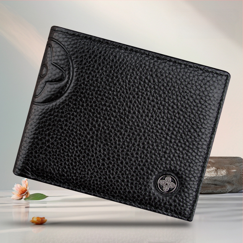 Portofel scurt pentru bărbați, din piele de vițel de primă calitate, cu buzunar cu fermoar, stil urban minimalist, model monocrom, căptușeală Guangzhou