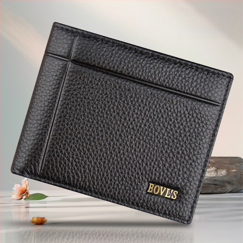 Portofel scurt pentru bărbați, din piele de vițel de primă calitate, cu buzunar cu fermoar, stil urban minimalist, model monocrom, căptușeală Guangzhou