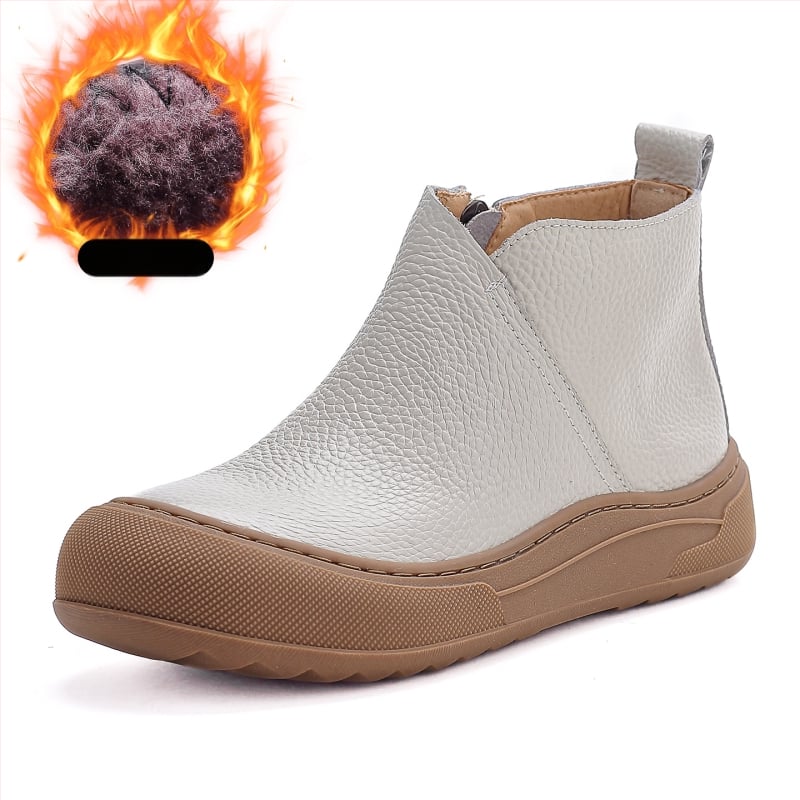 Cizme dama din piele naturală, înălțime peste gleznă, căptușeală pluș artificială, fermoar lateral, talpă din cauciuc, pentru iarnă și toamnă