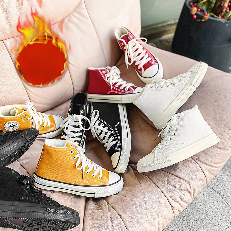 Kanvas kurpes Korejas stilā, zemā augšdaļa, mākslīgā pūka iekšējā oderē, vulkanizēta zole, ziemas lietošanai