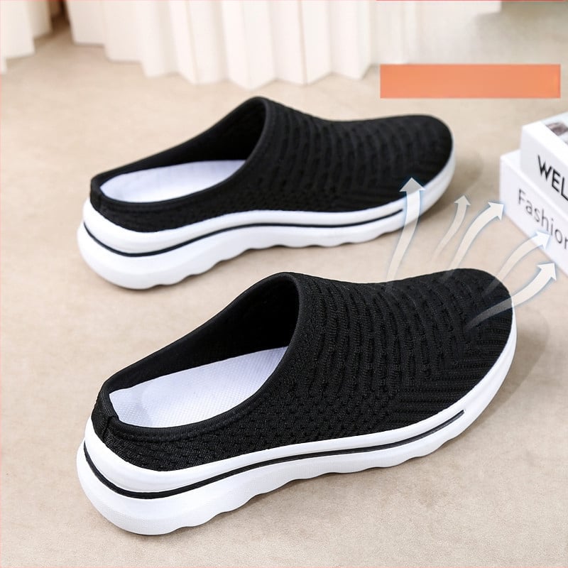 Moteriški slip-on bateliai su kvėpuojančia tinklo viršutė, žemas profilis, apvali nosis, injekciniu būdu suformuotas pada, tekstilinė įdaila