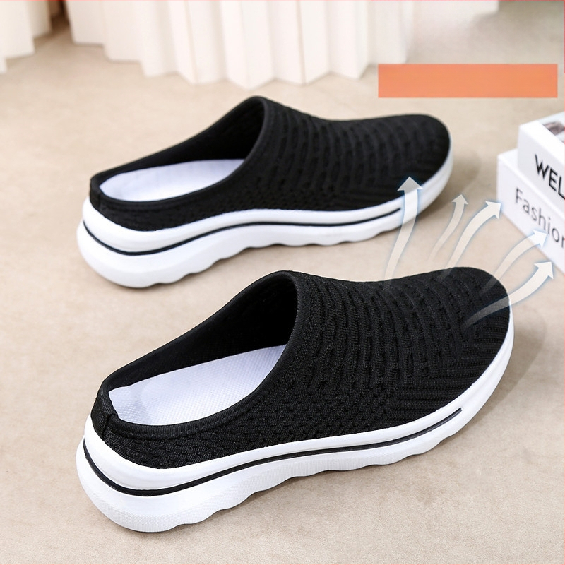 Moteriški slip-on bateliai su kvėpuojančia tinklo viršutė, žemas profilis, apvali nosis, injekciniu būdu suformuotas pada, tekstilinė įdaila