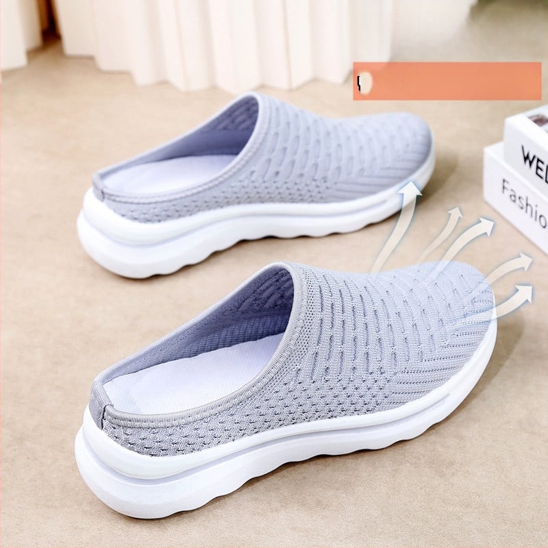 Moteriški slip-on bateliai su kvėpuojančia tinklo viršutė, žemas profilis, apvali nosis, injekciniu būdu suformuotas pada, tekstilinė įdaila