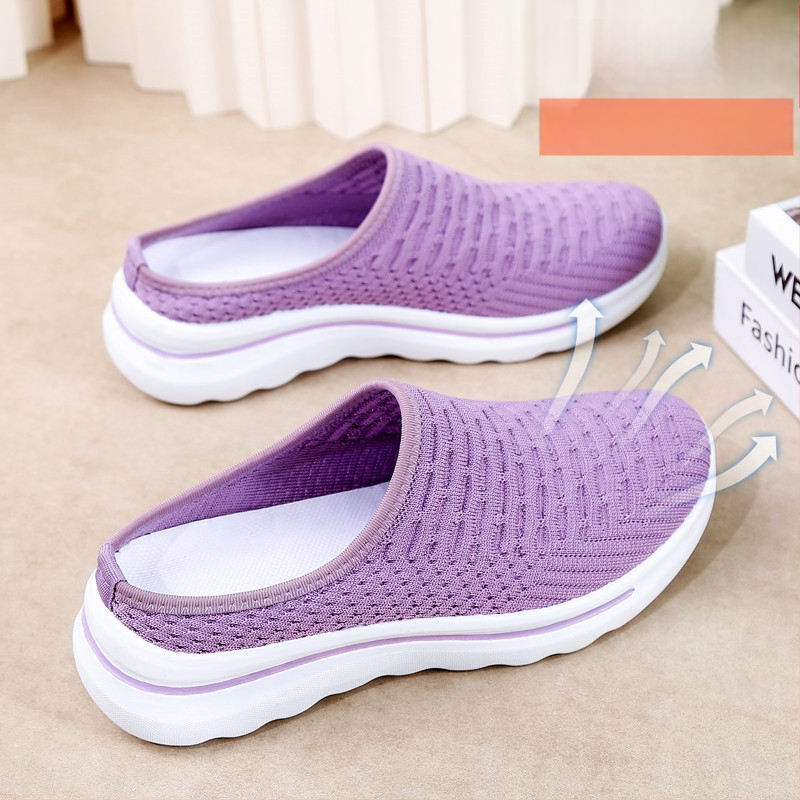 Moteriški slip-on bateliai su kvėpuojančia tinklo viršutė, žemas profilis, apvali nosis, injekciniu būdu suformuotas pada, tekstilinė įdaila