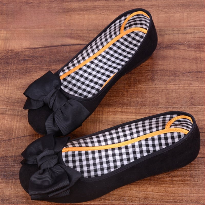 Pantofi damă din material textil cu funda, respirabili și ușori, partea superioară din bumbac, talpă PU, vârf rotund, guler jos, pentru primăvară