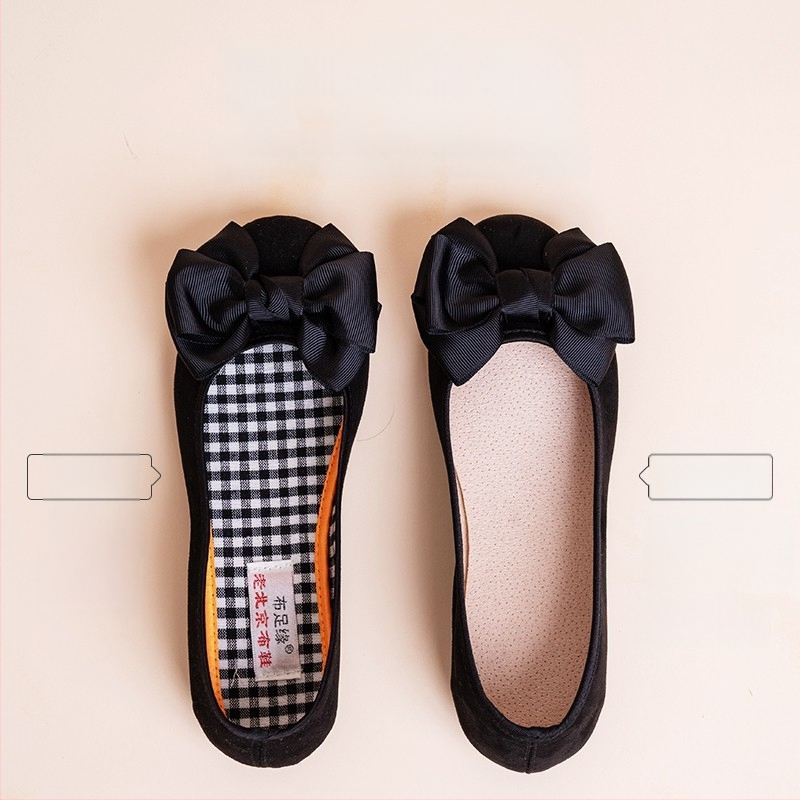 Pantofi damă din material textil cu funda, respirabili și ușori, partea superioară din bumbac, talpă PU, vârf rotund, guler jos, pentru primăvară