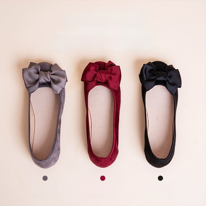 Pantofi damă din material textil cu funda, respirabili și ușori, partea superioară din bumbac, talpă PU, vârf rotund, guler jos, pentru primăvară