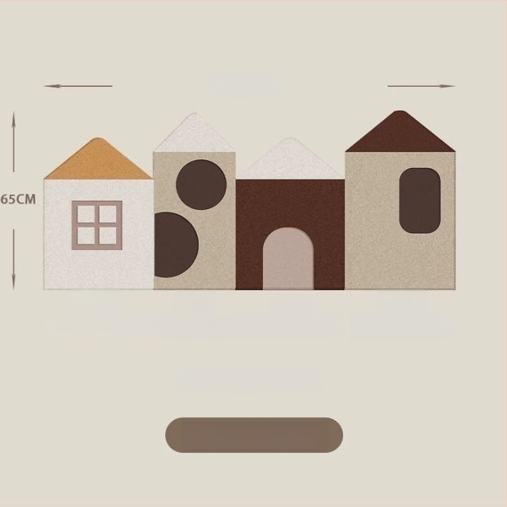 Casă 3D din fetru pentru perete – stil desene animate, model geometric abstract, poliester, personalizare disponibilă, potrivit pentru sufragerie, dormitor, birou