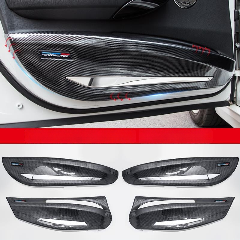 BMW ajtó kick-plate védő – ABS, karbon szövet minta, belső átalakítási kiegészítő, kompatibilis 3-as, 5-ös, X3, X5, X7