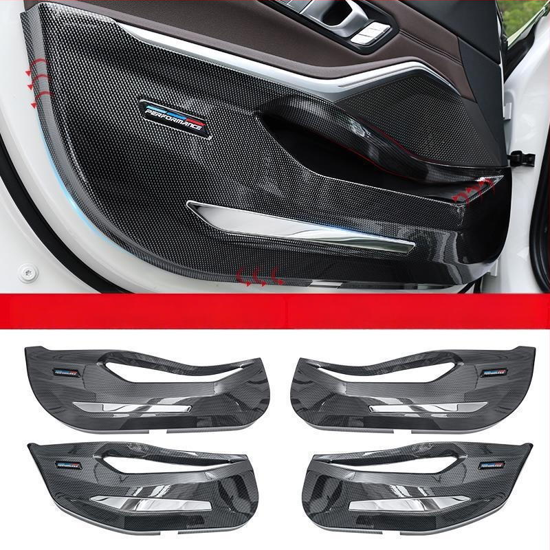 BMW ajtó kick-plate védő – ABS, karbon szövet minta, belső átalakítási kiegészítő, kompatibilis 3-as, 5-ös, X3, X5, X7
