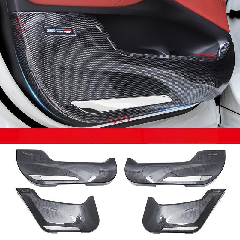 BMW ajtó kick-plate védő – ABS, karbon szövet minta, belső átalakítási kiegészítő, kompatibilis 3-as, 5-ös, X3, X5, X7