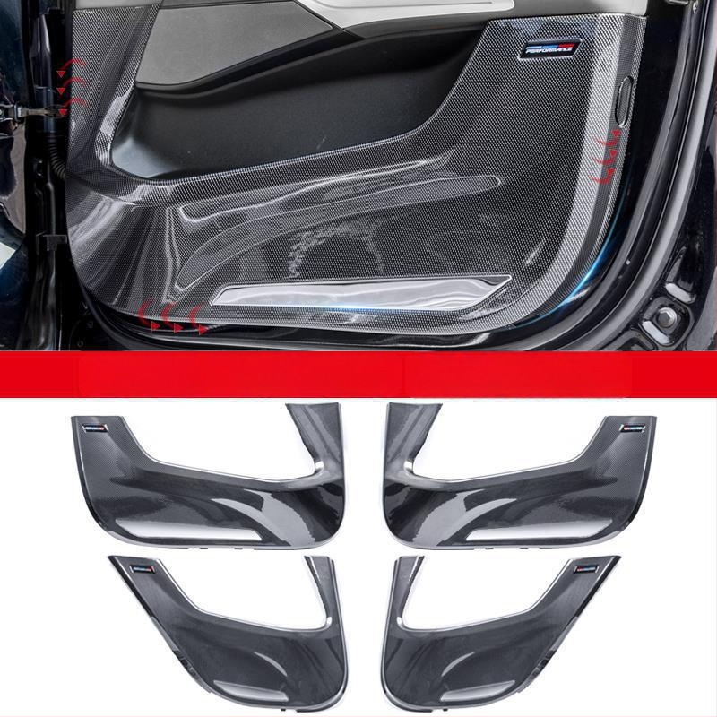 BMW ajtó kick-plate védő – ABS, karbon szövet minta, belső átalakítási kiegészítő, kompatibilis 3-as, 5-ös, X3, X5, X7
