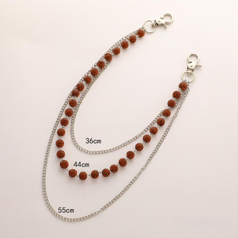 Nerūsējošā tērauda derék- és testlánc színes agyag gyöngyökkel és gyémánt gömb formájú gyöngyökkel, gyöngyátmérő 10 mm