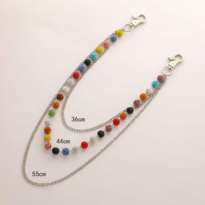 Nerūsējošā tērauda derék- és testlánc színes agyag gyöngyökkel és gyémánt gömb formájú gyöngyökkel, gyöngyátmérő 10 mm