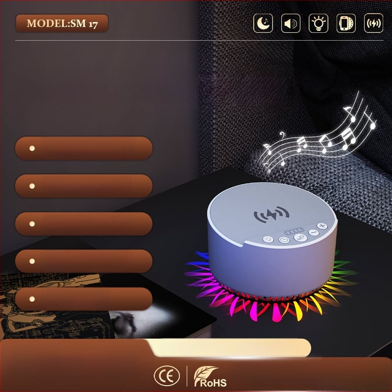 Bluetooth колонка за сън с таймер и музика, 15W безжично бързо зареждане, вградена батерия